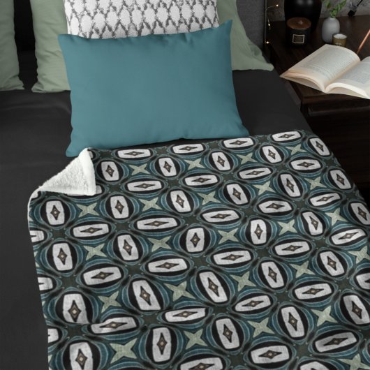 ティール(緑がかった色)ブルーグリーンタウペブラウンボヘミアン族アート フリースブランケット