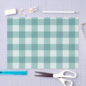 ティール（緑がかった色）ブルーグリーンタータンチェック格子模様プリント 薄葉紙 (クラフト)