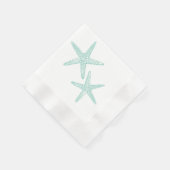 ティール（緑がかった色）ブルーグリーンヒトデ紙 縁ありカクテルナプキン (角)