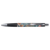 ティール（緑がかった色）ブルーグリーンピンクオレン離れジアートパターン ボールペン (裏面)