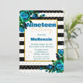 ティール(緑がかった色)ブルーグリーンピーニーガール19thバースデーパーティー 招待状 (スタンド正面)