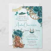 ティール（緑がかった色）ブルーグリーンフローラシャーロウェスタンキンセアニェラ 招待状 (正面)