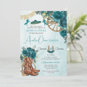 ティール（緑がかった色）ブルーグリーンフローラシャーロウェスタンキンセアニェラ 招待状 (スタンド正面)