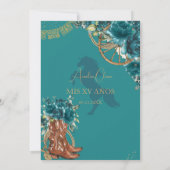 ティール（緑がかった色）ブルーグリーンフローラシャーロウェスタンキンセアニェラ 招待状 (裏面)