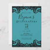 ティール(緑がかった色)ブルーグリーンブラックレース15thキンセアニラパーティー 招待状 (正面)