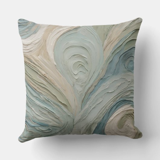 ティール(緑がかった色)ブルーグリーンベージュ抽象デザイン クッション (裏面)