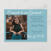 ティール（緑がかった色）ブルーグリーンミニマリスト卒業発表 ポストカード (正面)