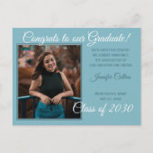 ティール(緑がかった色)ブルーグリーンミニマリスト卒業発表 ポストカード (正面)