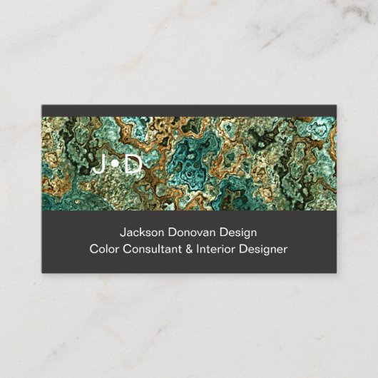 ティール(緑がかった色)ブルーグリーンメタリックのマーリーアートパターン 名刺 (正面)