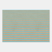 ティール(緑がかった色)ブルーグリーンラインズフェイクブ素朴ラントクラフト ラッピングペーパーシート (正面)