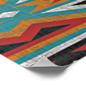 ティール(緑がかった色)ブルーグリーンレッドテラコッタトライバルアートパターン ポスター (角)