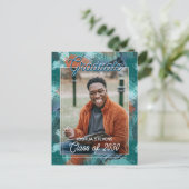 ティール(緑がかった色)ブルーグリーン抽象芸術卒業発表 ポストカード (スタンド正面)