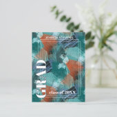 ティール（緑がかった色）ブルーグリーン抽象芸術卒業発表 ポストカード (スタンド正面)