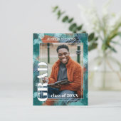ティール（緑がかった色）ブルーグリーン抽象芸術卒業発表 ポストカード (スタンド正面)