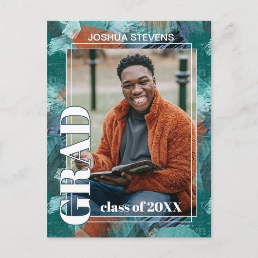 ティール（緑がかった色）ブルーグリーン抽象芸術卒業発表 ポストカード (正面)