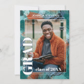 ティール(緑がかった色)ブルーグリーン抽象芸術卒業 案内状 (正面)