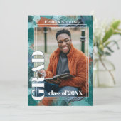 ティール(緑がかった色)ブルーグリーン抽象芸術卒業 案内状 (スタンド正面)