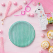 ティール（緑がかった色）ブルーグリーン水彩白ストライプ色 ペーパープレート (パーティー)