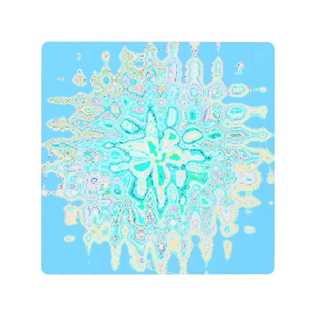 ティール（緑がかった色）ブルーグリーン波バブル抽象芸術パターンクール メタルプリント (正面)