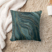 ティール(緑がかった色)ブルーグリーン金ゴールド抽象芸術水彩波 クッション (ブランケット)