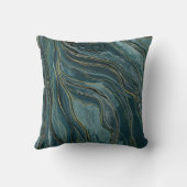 ティール(緑がかった色)ブルーグリーン金ゴールド抽象芸術水彩波 クッション (裏面)