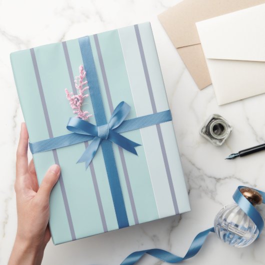 ティール（緑がかった色）ブルーグレイストライプモダンシンプル ラッピングペーパー (ギフト)