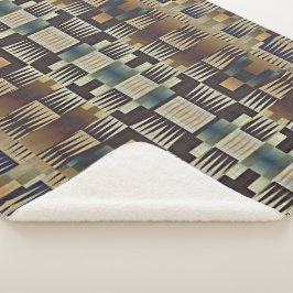 ティール（緑がかった色）ブルーグレータンタウペブラウントライバルアートパターン シェルパブランケット