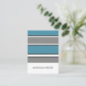 ティール（緑がかった色）ブルーグレーブラックとホワイトのストライプモダン 名刺 (スタンド正面)