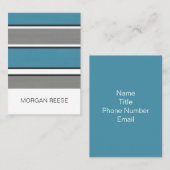 ティール（緑がかった色）ブルーグレーブラックとホワイトのストライプモダン 名刺 (正面/裏面)