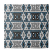 ティール(緑がかった色)ブルーグレーブラックエクレクティックエスニックルック タイル (正面)