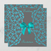 ティール（緑がかった色）ブルーグレーレかわいらしース結婚式招待状 招待状 (正面/裏面)