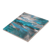 ティール(緑がかった色)ブルーグレー抽象芸術 タイル (側面)