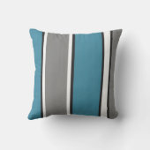 ティール(緑がかった色)ブルーグレー白黒ストライプのモダン クッション (裏面)