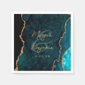 ティール（緑がかった色）ブルーゲート金ゴールドスクリプ結婚ト スタンダードカクテルナプキン (正面)