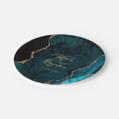 ティール（緑がかった色）ブルーゲート金ゴールドスクリプ結婚ト ペーパープレート (アングル)