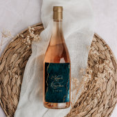 ティール（緑がかった色）ブルーゲート金ゴールドスクリプ結婚ト ワインラベル