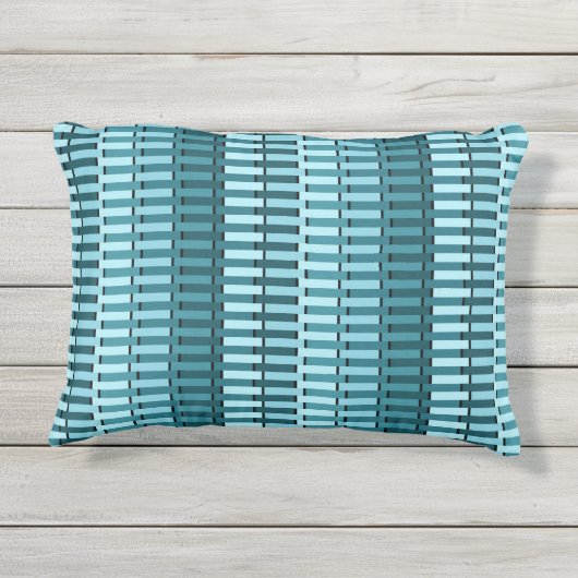 ティール(緑がかった色)ブルーコンテンポラリー抽象芸術ストライプパターン アウトドアクッション (裏面)