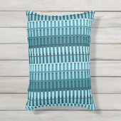 ティール(緑がかった色)ブルーコンテンポラリー抽象芸術ストライプパターン アウトドアクッション (正面(縦))