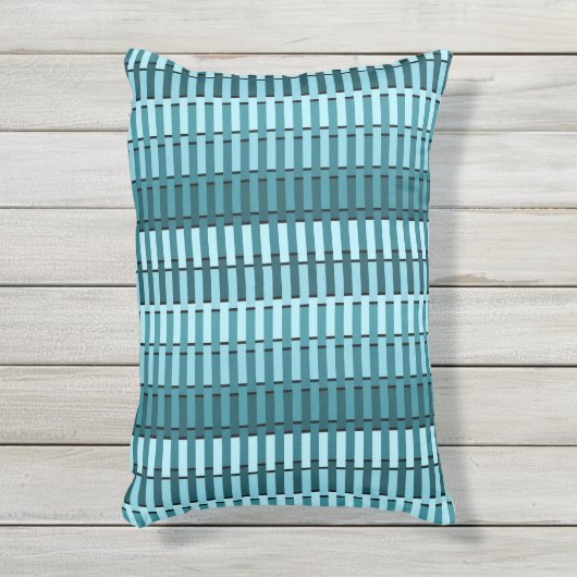 ティール(緑がかった色)ブルーコンテンポラリー抽象芸術ストライプパターン アウトドアクッション (正面(縦))