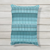 ティール(緑がかった色)ブルーコンテンポラリー抽象芸術ストライプパターン アウトドアクッション (裏面(縦))