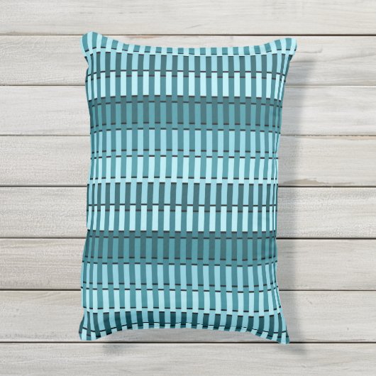 ティール（緑がかった色）ブルーコンテンポラリー抽象芸術ストライプパターン アウトドアクッション (裏面(縦))
