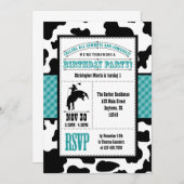 ティール（緑がかった色）ブルーコーハイドカウボーイ誕生日招待状 招待状 (正面/裏面)