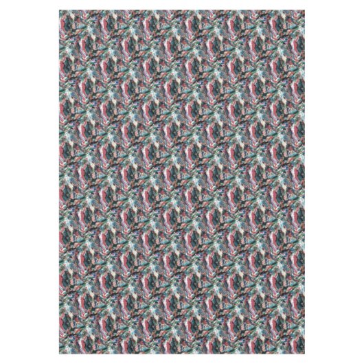 ティール（緑がかった色）ブルーコーラルレッドウォーター色スワーズアートパターン テーブルクロス (正面)