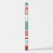 ティール（緑がかった色）ブルーコーラルレッドピーチオレンジホワイトストライプズ iPhoneケース (左側面)