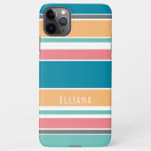 ティール（緑がかった色）ブルーサニーイエローコーラルレッドホワイトストライプズ iPhoneケース (裏面)