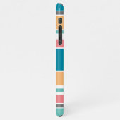 ティール（緑がかった色）ブルーサニーイエローコーラルレッドホワイトストライプズ iPhoneケース (左側)