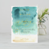 ティール（緑がかった色）ブルーサンド水結婚色の箔招待状 箔招待状 (立ち正面)