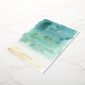 ティール（緑がかった色）ブルーサンド水結婚色の箔招待状 箔招待状 (回転した状態)