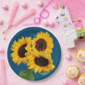 ティール（緑がかった色）ブルーサンフラワーブーケ使い捨て ペーパープレート (パーティー)