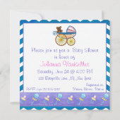 ティール(緑がかった色)ブルーシェブロンベイビーシャワースクエア 招待状 (裏面)